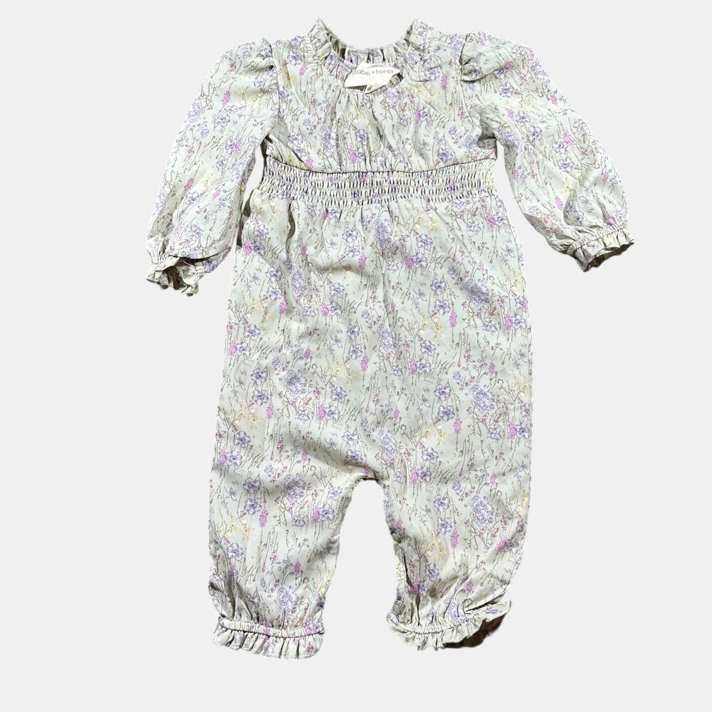 Mabel + Honey Baby Floral Romper 12M Smocked Cottagecore One Piece Outfit